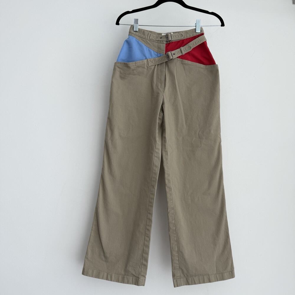 Maryam Nassir Zadeh Pants Womens 0 Wide Leg Belted Cropped Cotton Color Block